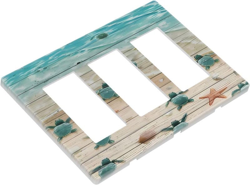 ranedula Art Blue Green Sea Ocean Beach Turtle 3 Gang Triple Rocker Light Switch Plate Outlet Wall Cover Faceplate Decorative Wallplate for Bathroom Home Living Room Bedroom Decorate 6.57 X 4.65 In - Image 3